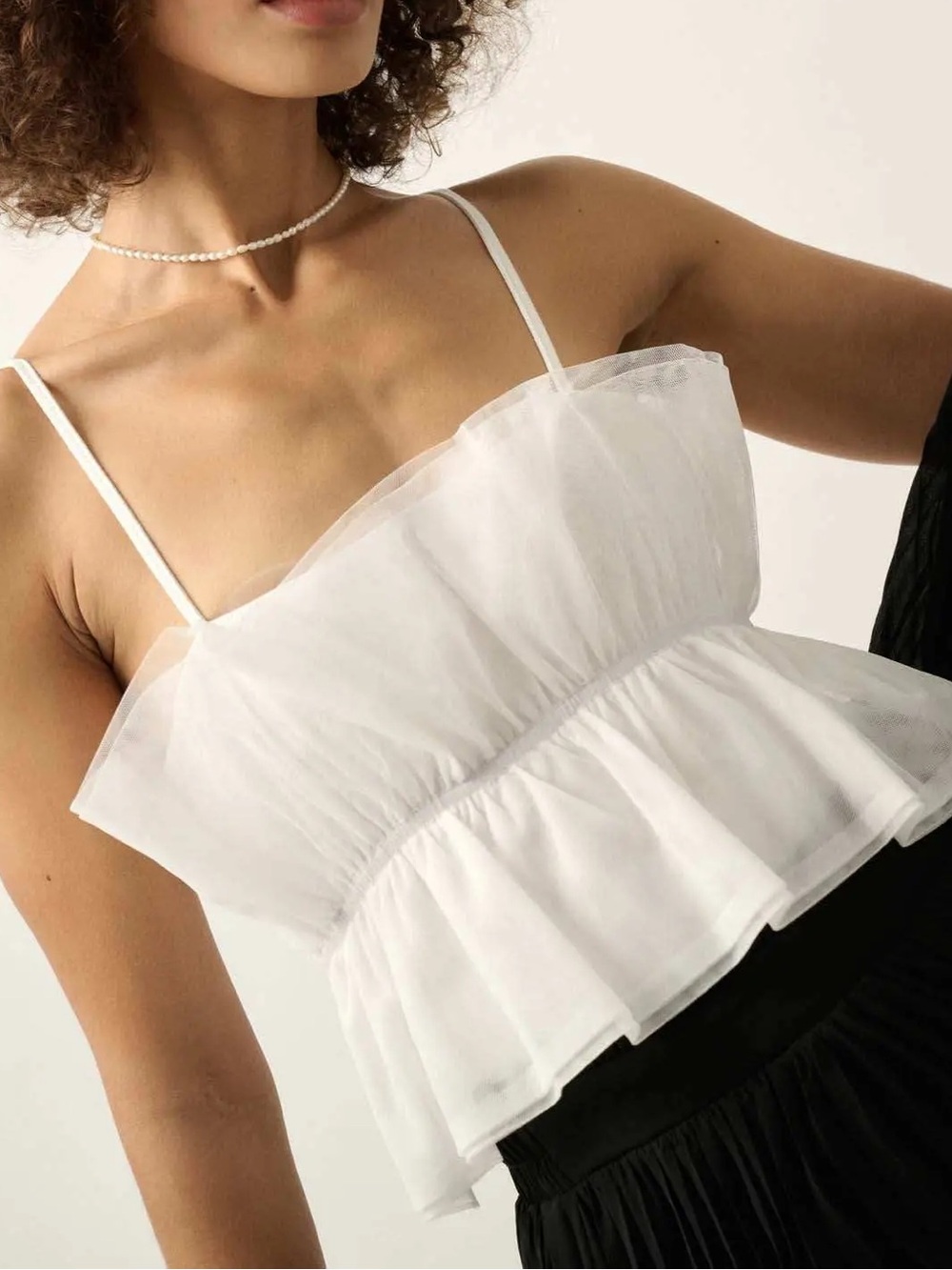 NWT Promesa “Turn Up the Volume” Ruffled Tulle Ribbed Cami Bodysuit White Size M